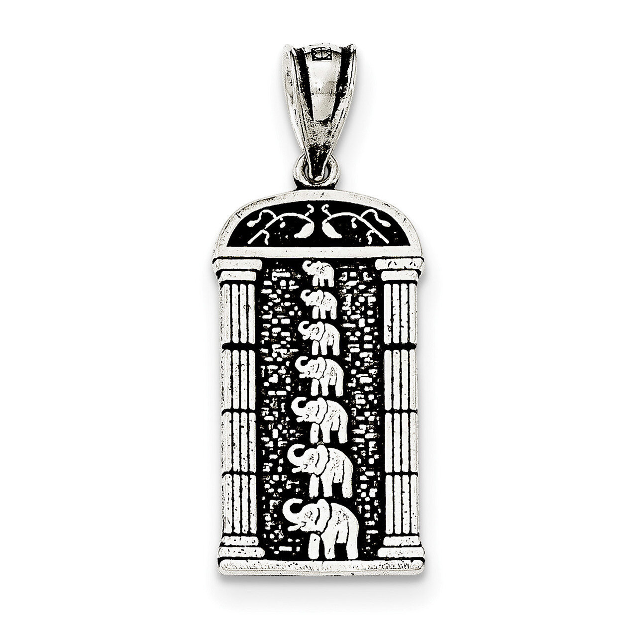 Stacked Elephants Engraved Pendant Sterling Silver Antiqued QC8662, MPN: QC8662, 191101367779