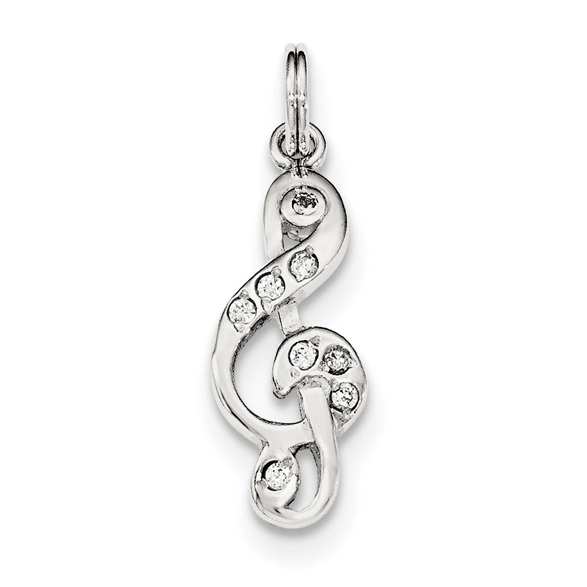 CZ Diamond Music Note Charm Sterling Silver Polished QC8821, MPN: QC8821, 191101360633