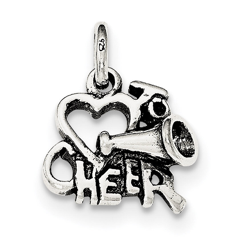 Antiqued I Love Cheer Pendant Sterling Silver Polished QC8828