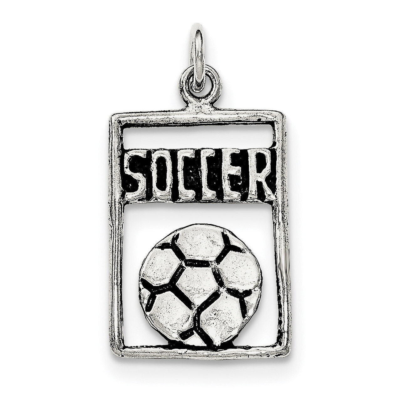Soccer Rectangle Pendant Sterling Silver Antiqued QC8837