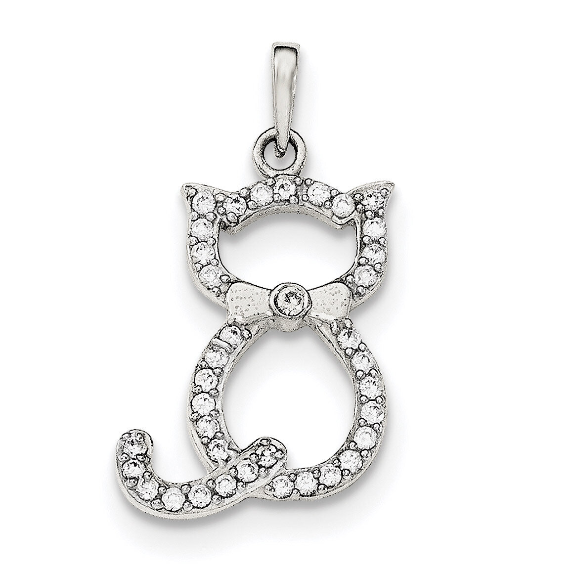CZ Diamond Cat Pendant Sterling Silver Polished QC8883, MPN: QC8883, 191101367809