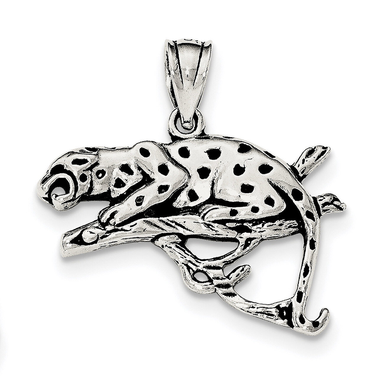 Leopard on Branch Pendant Sterling Silver Antiqued &amp; Textured QC8899, MPN: QC8899, 191101368943