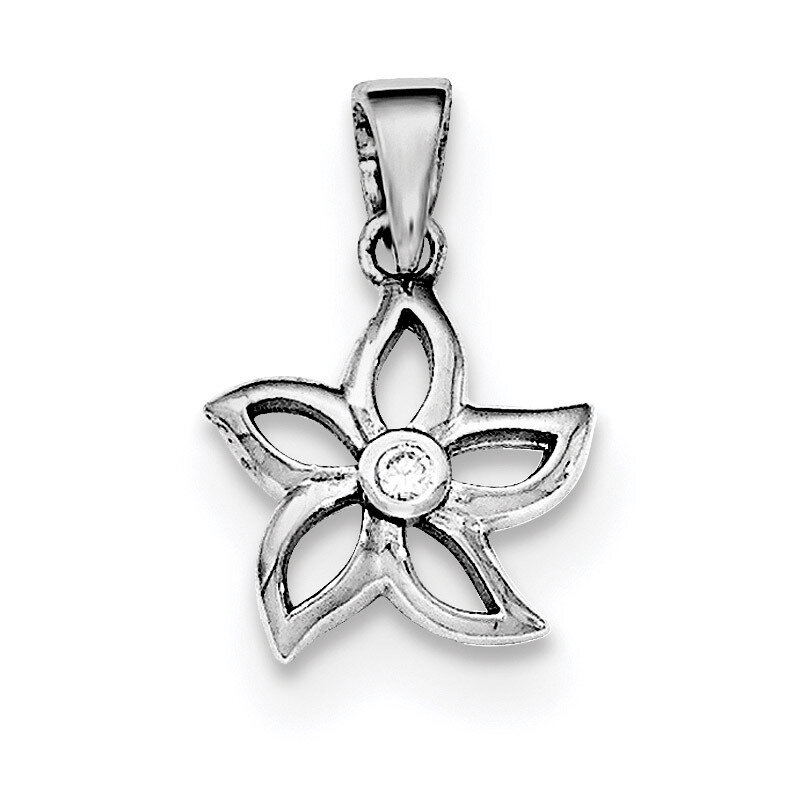 Flower with CZ Diamond Pendant Sterling Silver Rhodium-plated QC8917