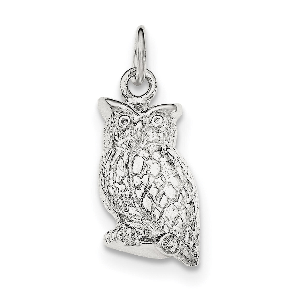 Textured Perched Owl Pendant Sterling Silver Polished QC8937