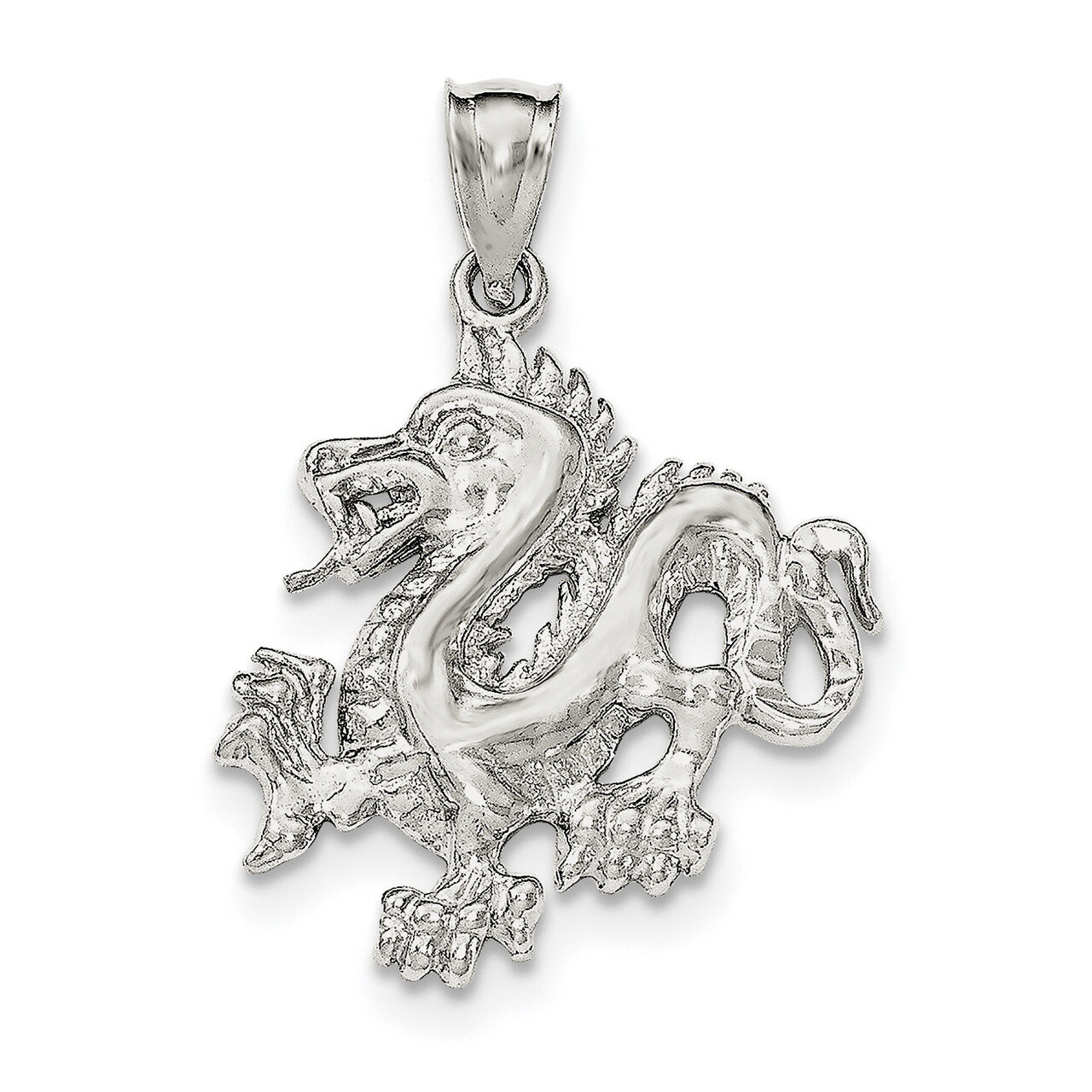 Textured Chinese Dragon Pendant Sterling Silver Polished QC8963