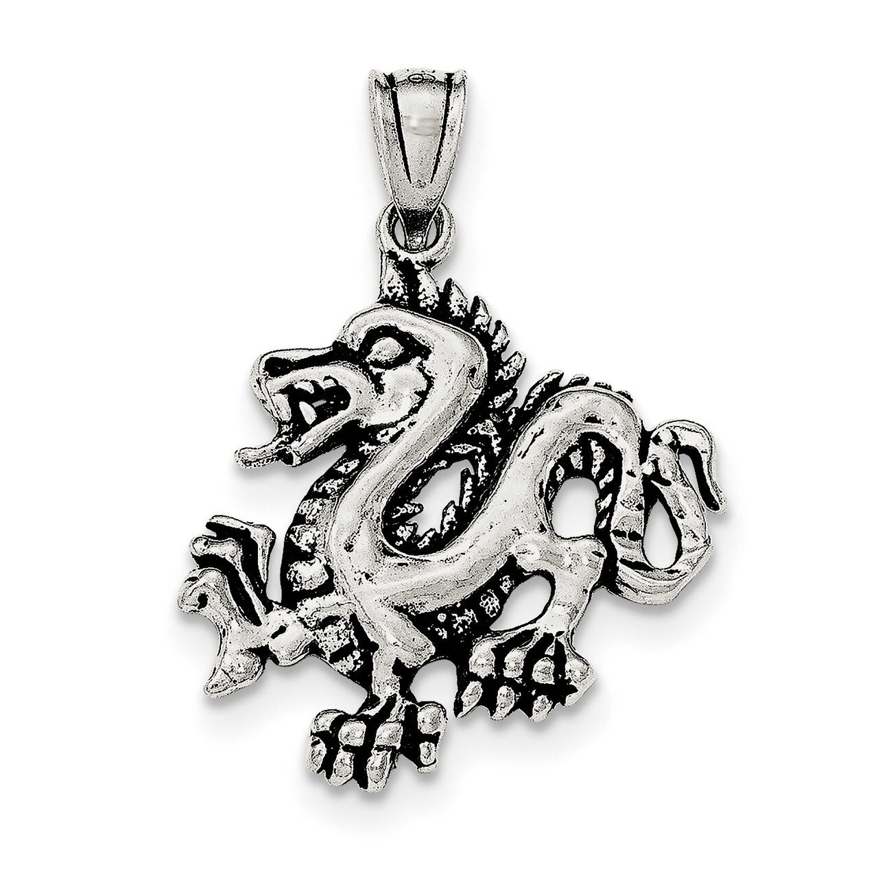 Chinese Dragon Pendant Sterling Silver Antiqued &amp; Textured QC8964, MPN: QC8964, 191101366178