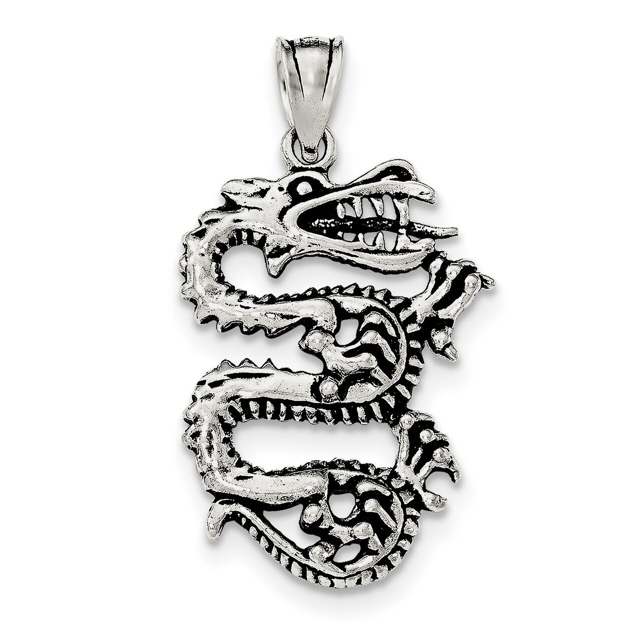 Dragon with Tongue Out Pendant Sterling Silver Antiqued QC8966, MPN: QC8966, 191101363979