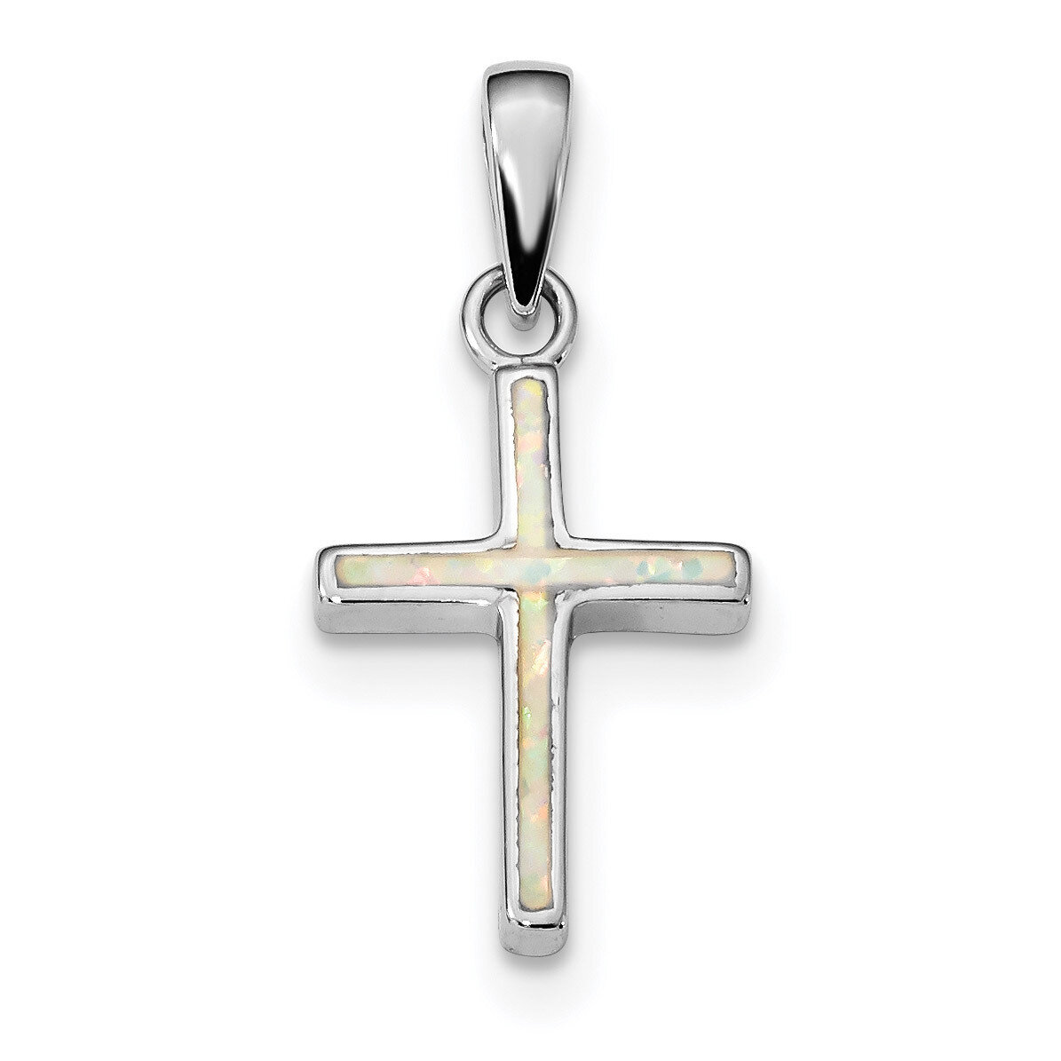 White Created Opal Cross Pendant Sterling Silver Rhodium-plated QC9035, MPN: QC9035, 883957872247