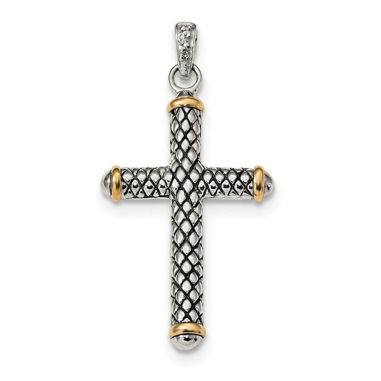 White Topaz On Bail Antiqued Cross Pendant Sterling Silver with 14k Gold QC9038, MPN: QC9038, 88395…