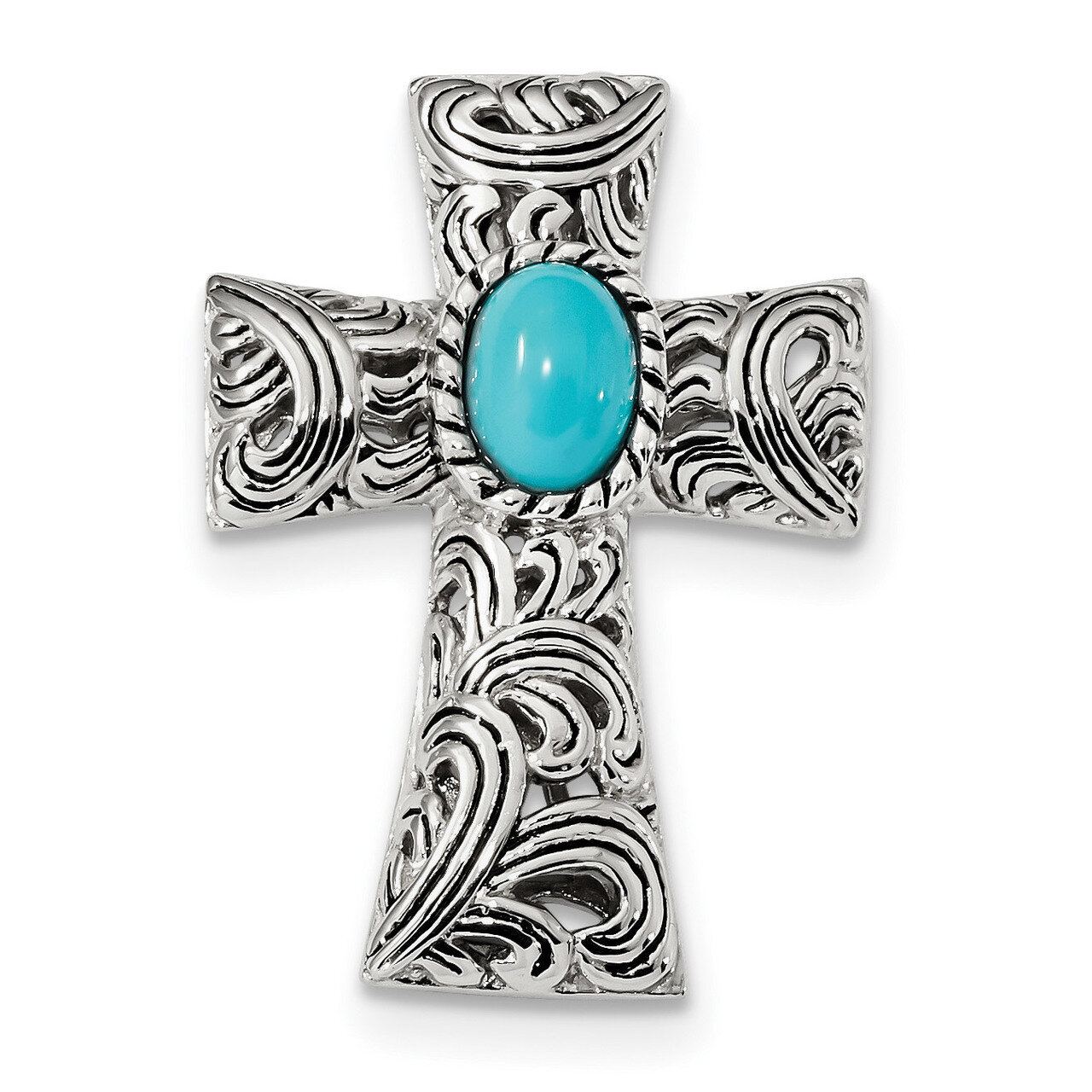 Reconstituted Turquoise Cabochon Slide Sterling Silver Antiqued QC9044, MPN: QC9044, 883957847269