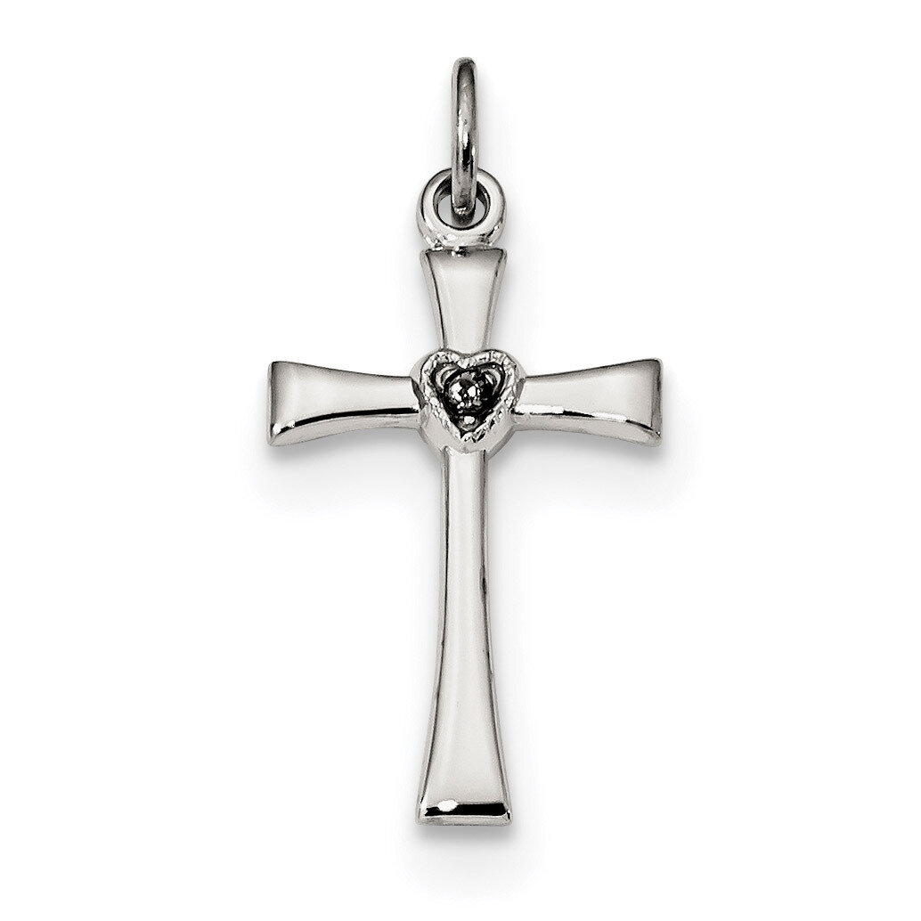CZ Diamond Heart Cross Pendant Sterling Silver Polished QC9053, MPN: QC9053, 886774012193