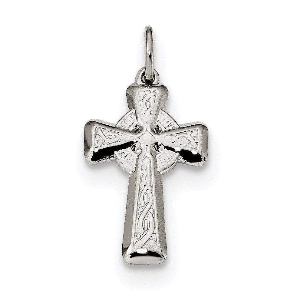 Textured Celtic Cross Pendant Sterling Silver Polished QC9054
