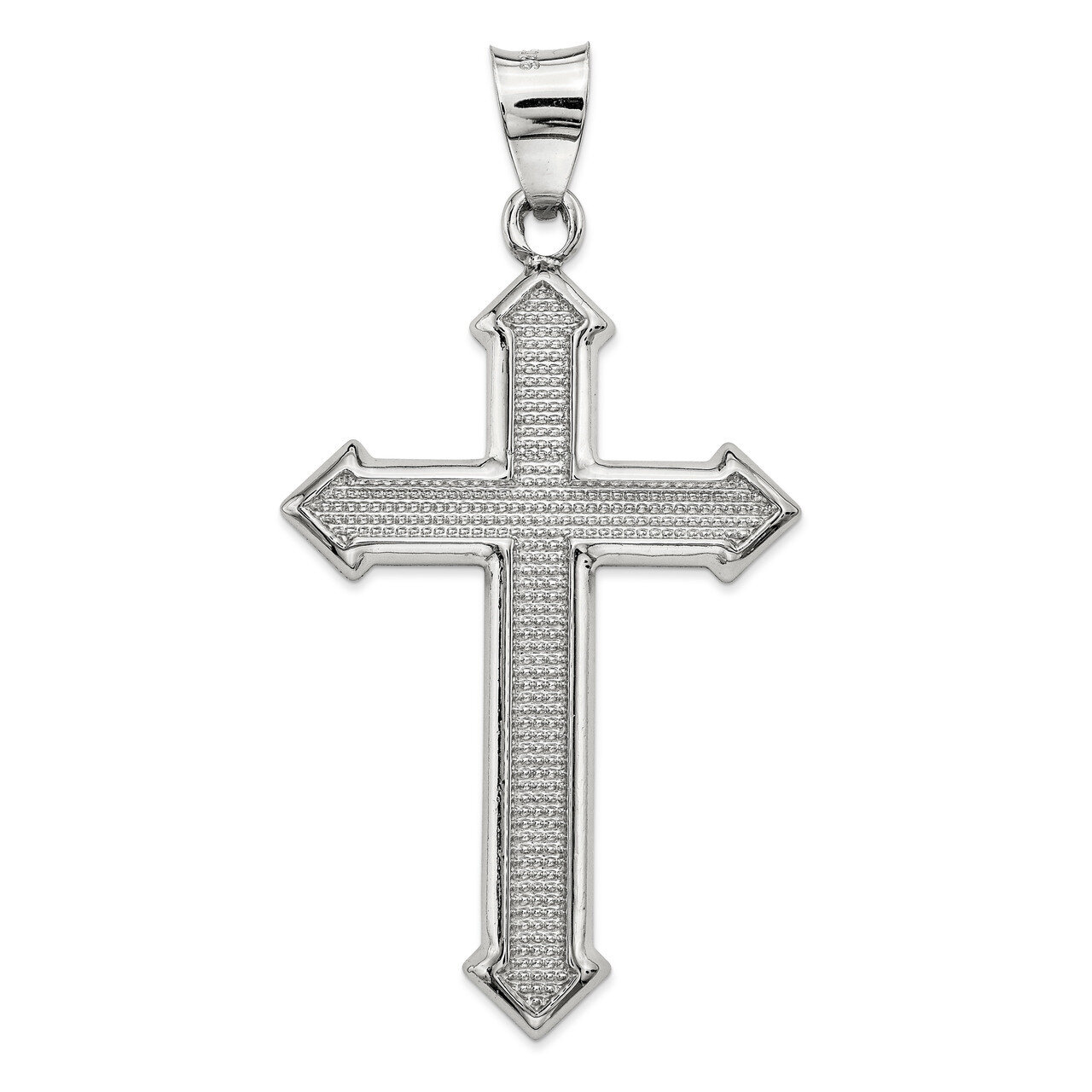 Cross Pendant Sterling Silver Rhodium-plated Textured &amp; Polished QC9072, MPN: QC9072, 883957731339
