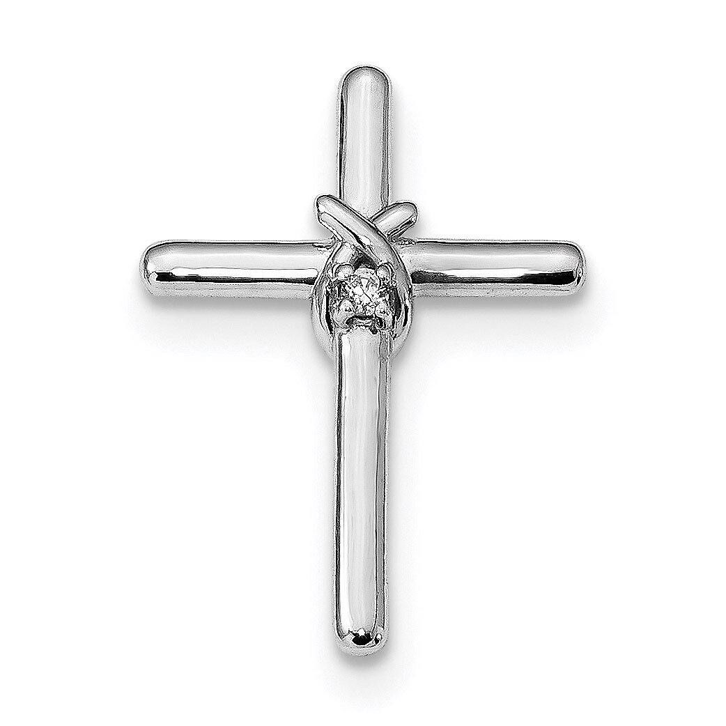 CZ Diamond Cross Chain Slide Sterling Silver Rhodium-plated Polished QC9085, MPN: QC9085, 883957831…