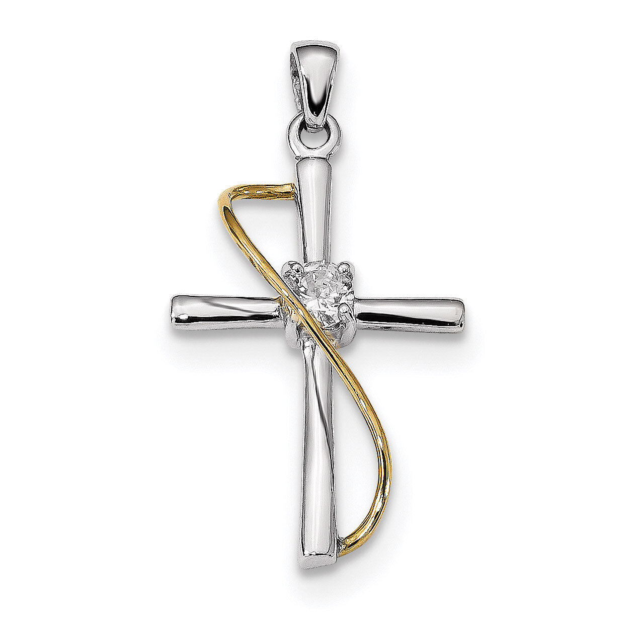 Gold-tone Polished with CZ Diamond Cross Pendant Sterling Silver Rhodium QC9087, MPN: QC9087, 88395…