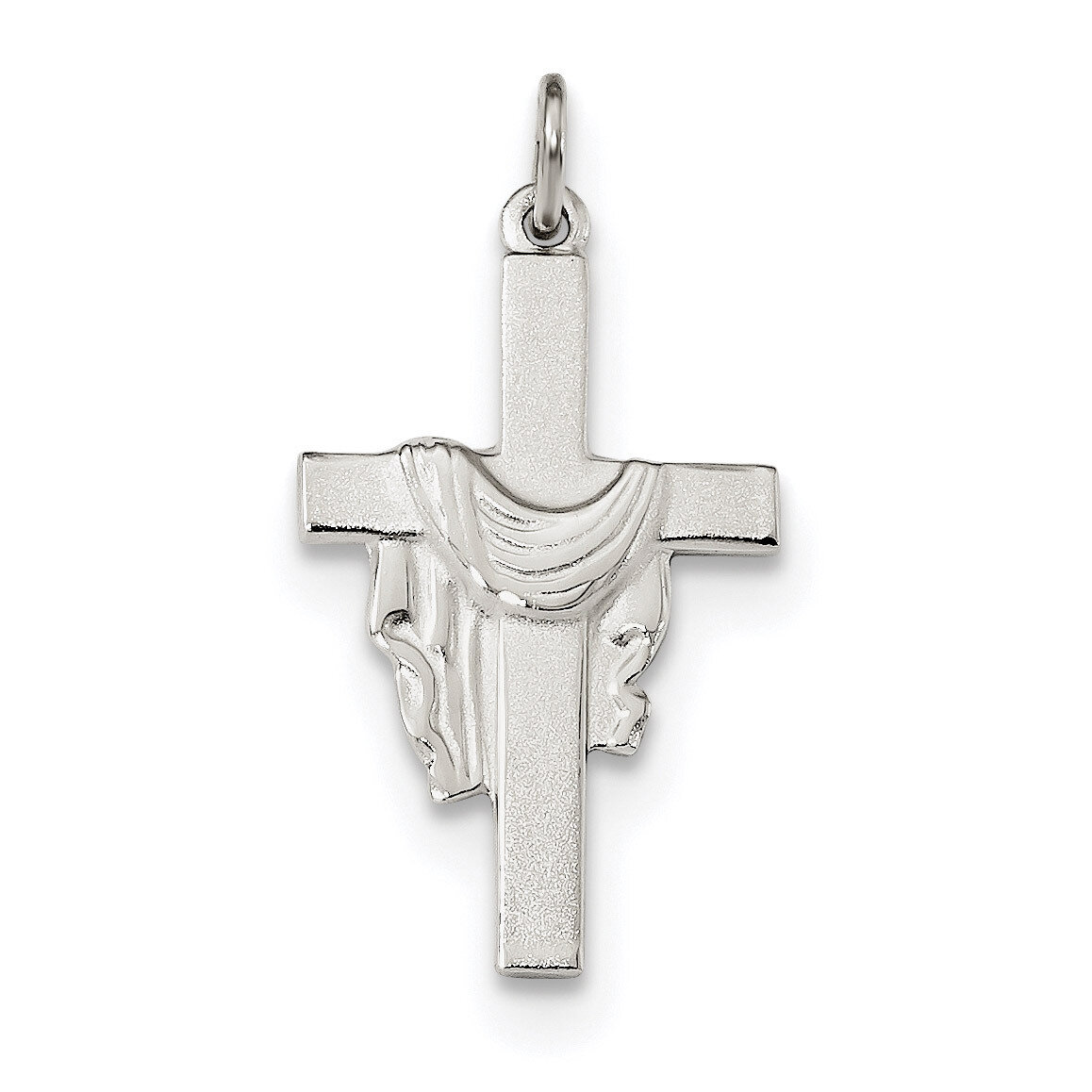 Satin Draped Cross Pendant Sterling Silver Polished QC9094