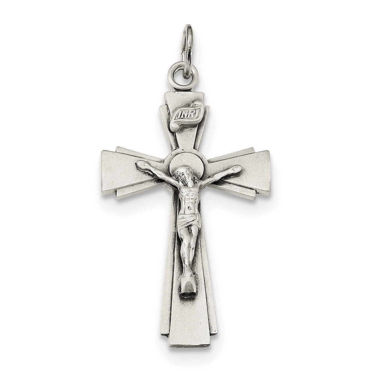 Diamond-cut INRI Crucifix Pendant Sterling Silver Satin QC9098, MPN: QC9098, 883957729152