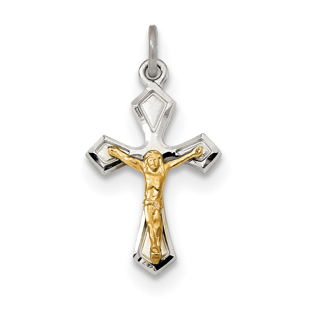 Polished Satin &amp; Diamond-cut Crucifix Pendant Sterling Silver &amp; Gold-plated QC9107, MPN: QC9107, 88…