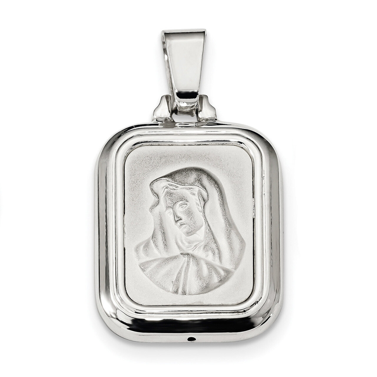 Mary with Hail Mary Prayer Pendant Sterling Silver Satin & Polished QC9116