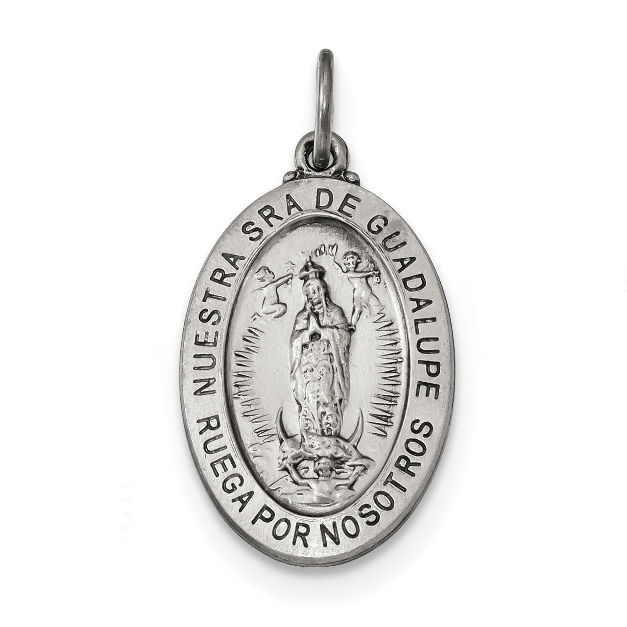 Antiqued Spanish Lady of Guadalupe Medal Pendant Sterling Silver Satin QC9118, MPN: QC9118, 8839579…