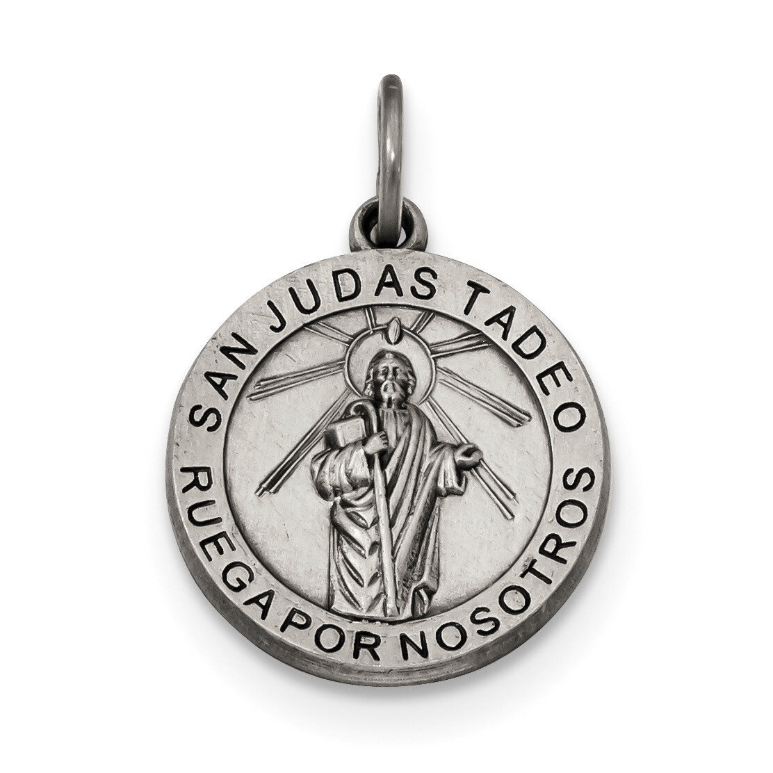 Antiqued Spanish Saint Jude Thaddeus Medal Pendant Sterling Silver Satin QC9125, MPN: QC9125, 88395…