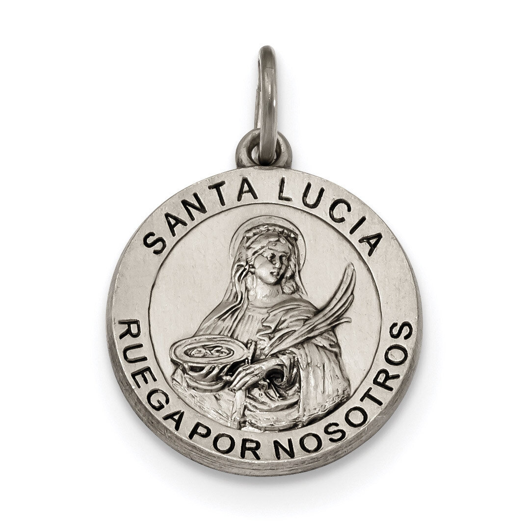 Antiqued Spanish Saint Lucy Medal Pendant Sterling Silver Satin QC9127, MPN: QC9127, 883957731360