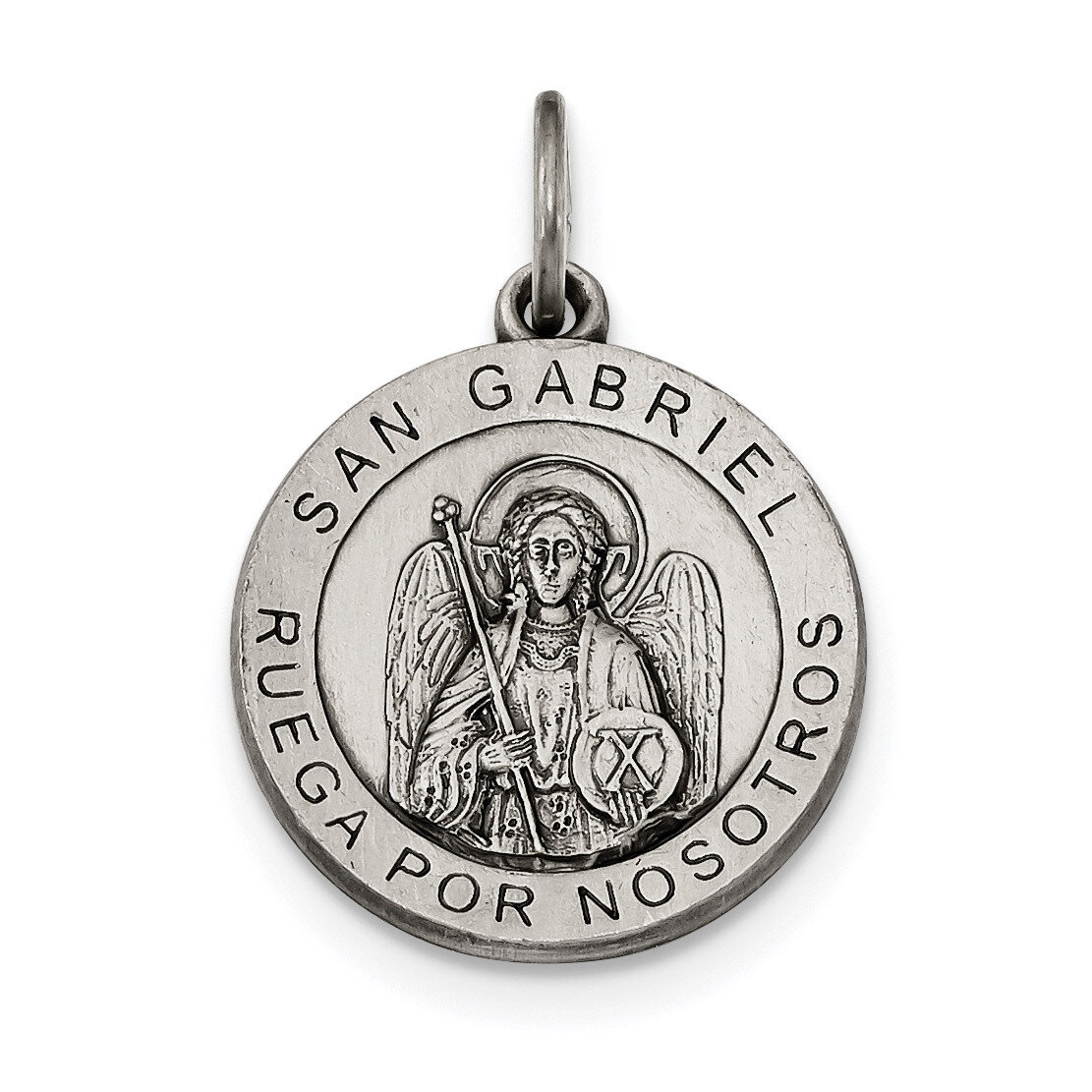 Antiqued Spanish Saint Gabriel Medal Pendant Sterling Silver Satin QC9133, MPN: QC9133, 883957829777