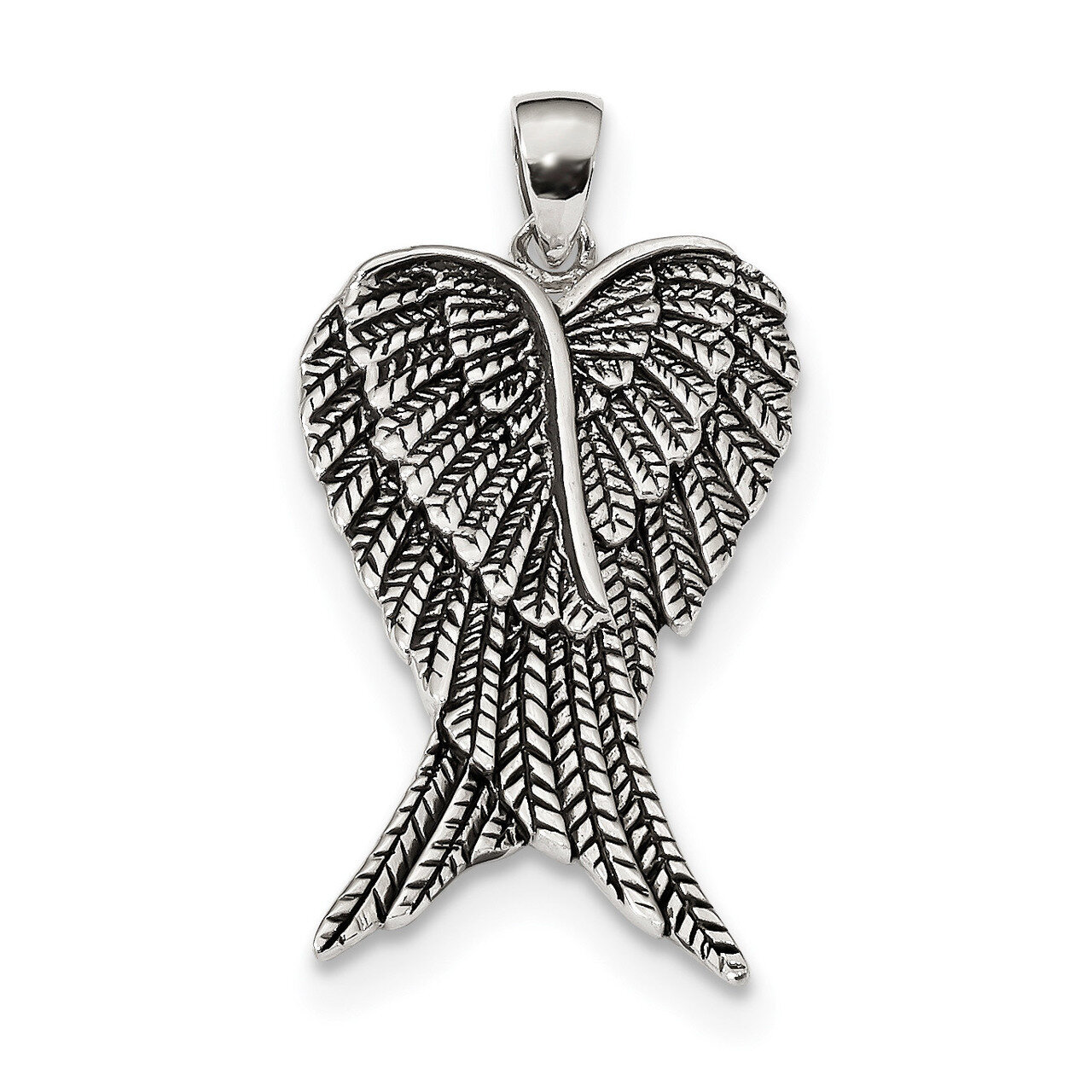 Antiqued Angel Wing Pendant Sterling Silver Rhodium-plated QC9141