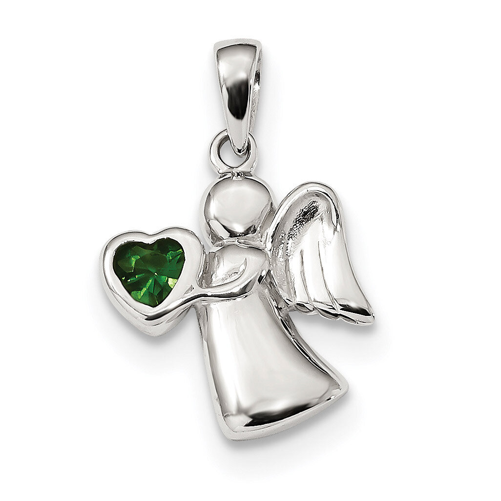 Angel with Dark Green CZ Diamond Heart Pendant Sterling Silver QC9145, MPN: QC9145, 886774118826