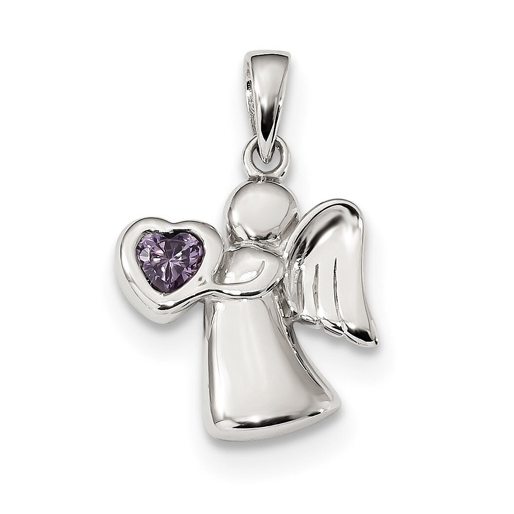 Angel with Light Purple CZ Diamond Heart Pendant Sterling Silver QC9148, MPN: QC9148, 886774036359