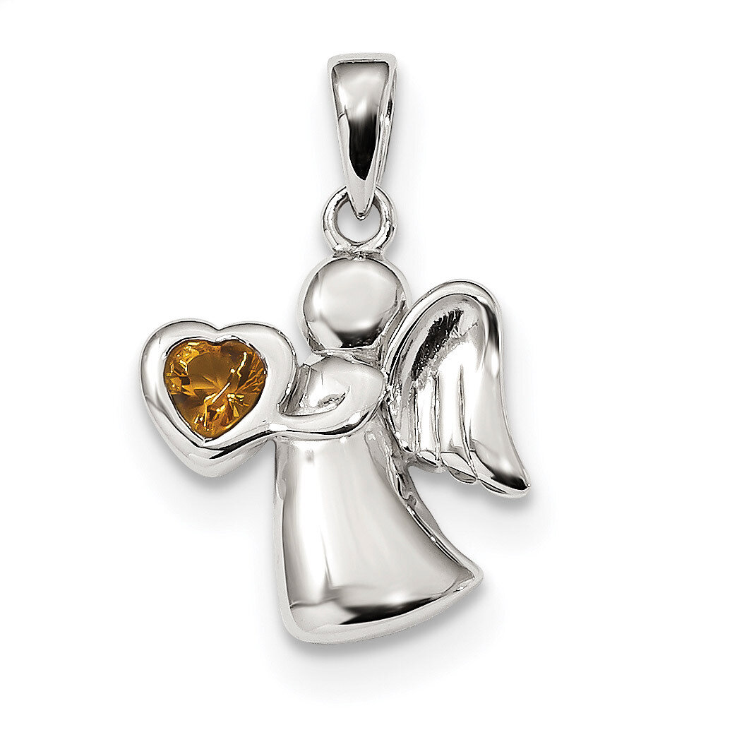 Angel with Yellow CZ Diamond Heart Pendant Sterling Silver QC9149, MPN: QC9149, 886774036366