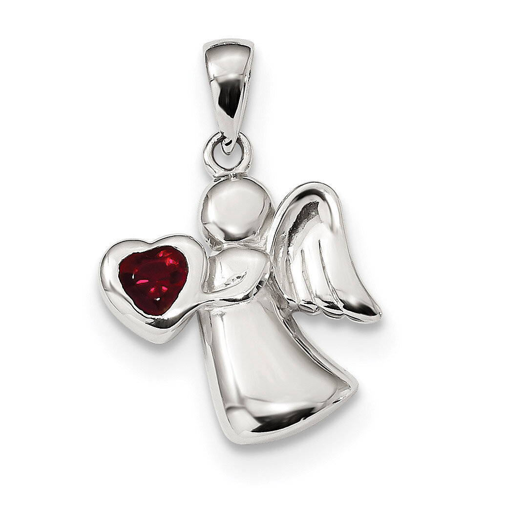 Angel with Red CZ Diamond Heart Pendant Sterling Silver QC9150