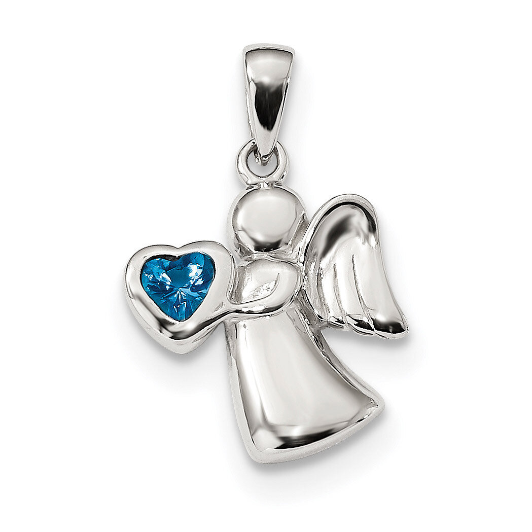 Angel with Blue CZ Diamond Heart Pendant Sterling Silver QC9152, MPN: QC9152, 886774056548