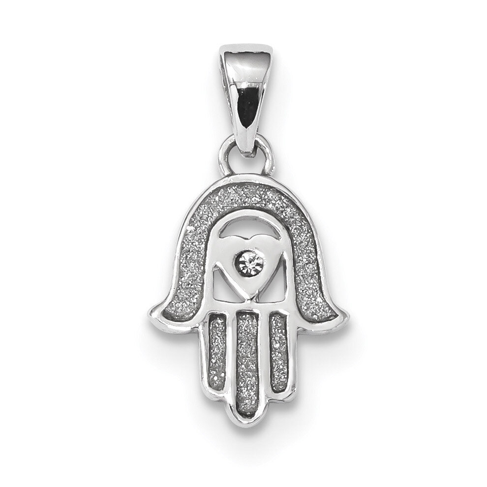 Enamel Glitter Fabric Glass Stone Hamseh Pendant Sterling Silver Rhodium QC9162, MPN: QC9162, 88677…