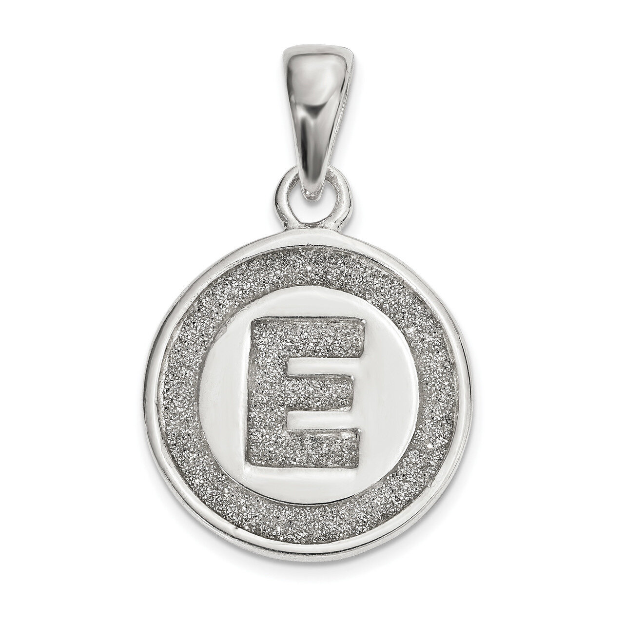 Letter E Circle Pendant Sterling Silver Glitter Enamel QC9180E