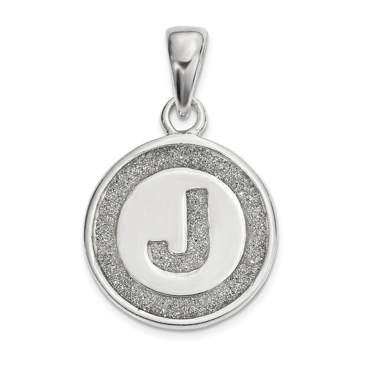 Letter J Circle Pendant Sterling Silver Glitter Enamel QC9180J
