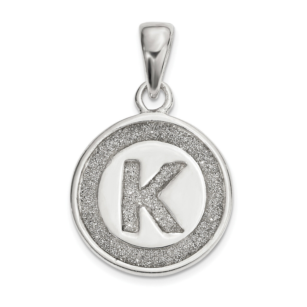 Letter K Circle Pendant Sterling Silver Glitter Enamel  QC9180K, MPN: QC9180K, 886774097534