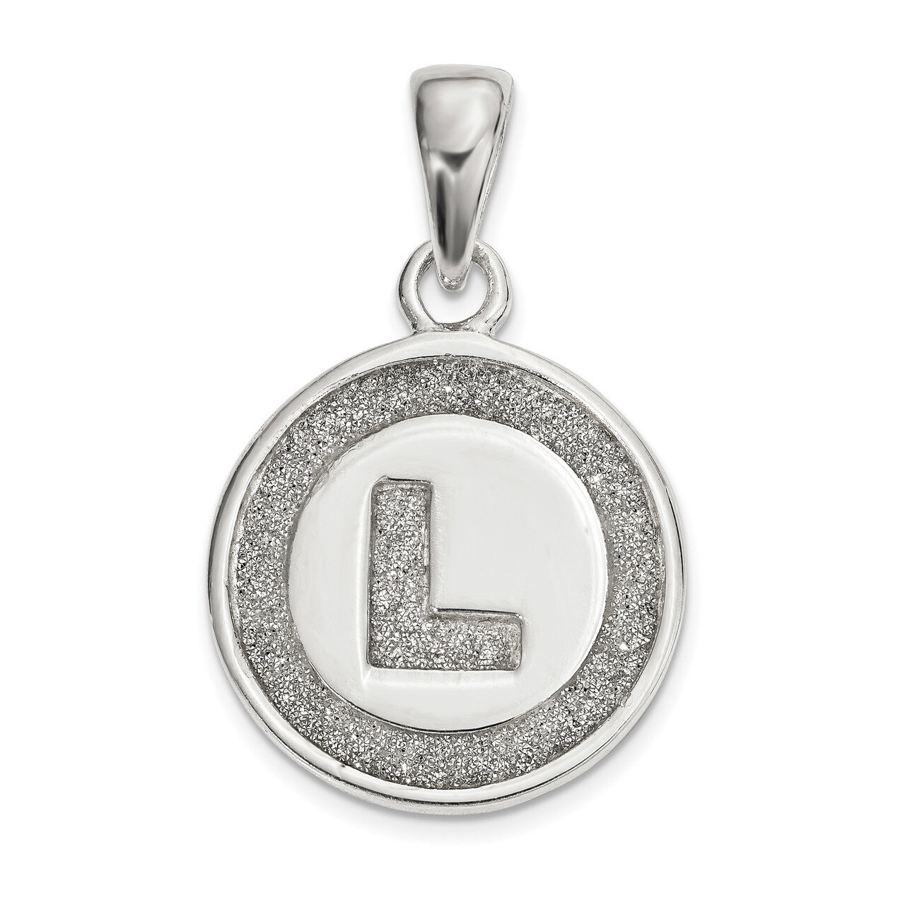 Letter L Circle Pendant Sterling Silver Glitter Enamel QC9180L