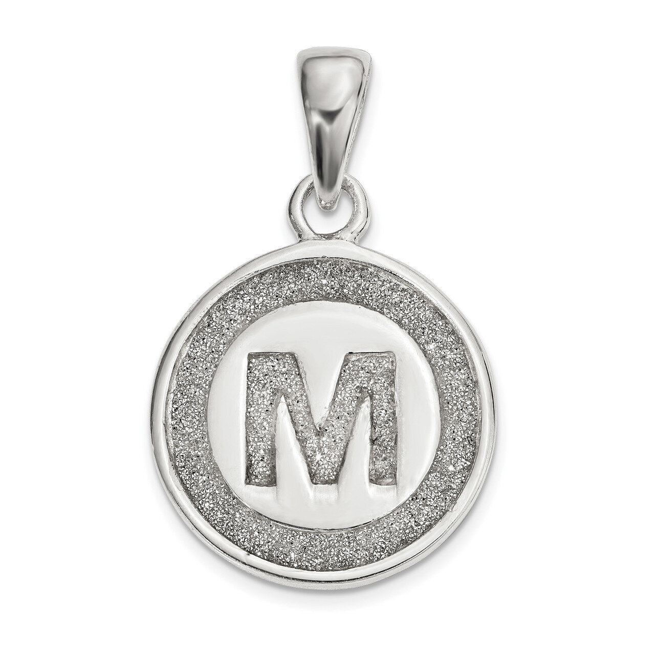 Letter M Circle Pendant Sterling Silver Glitter Enamel  QC9180M, MPN: QC9180M, 886774123417