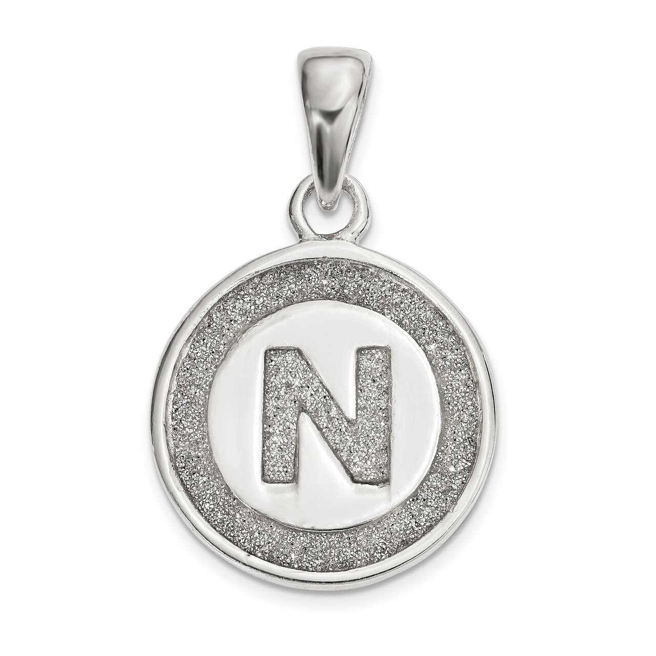 Letter N Circle Pendant Sterling Silver Glitter Enamel  QC9180N, MPN: QC9180N, 886774048574