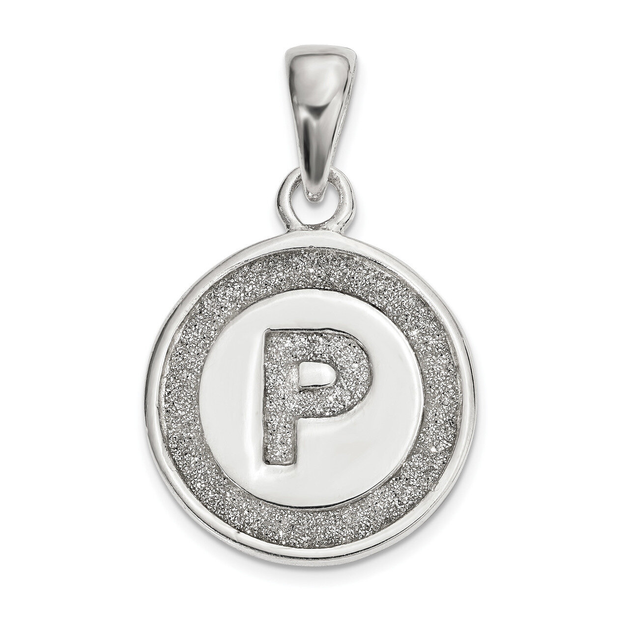 Letter P Circle Pendant Sterling Silver Glitter Enamel QC9180P