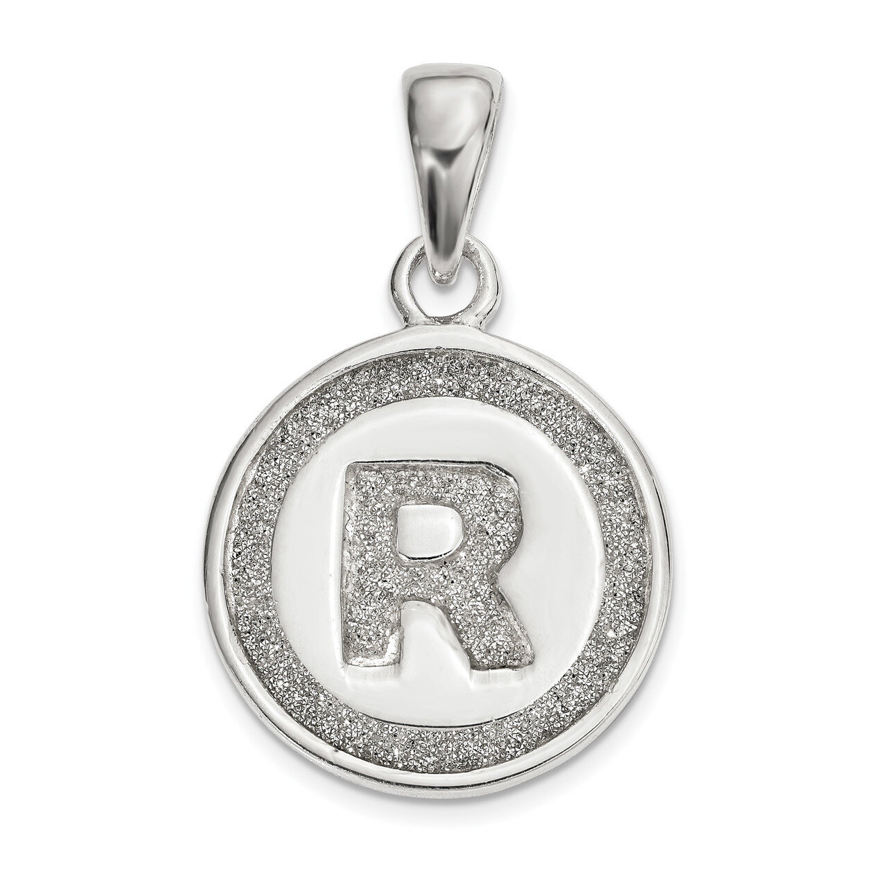 Letter R Circle Pendant Sterling Silver Glitter Enamel  QC9180R, MPN: QC9180R, 886774097558