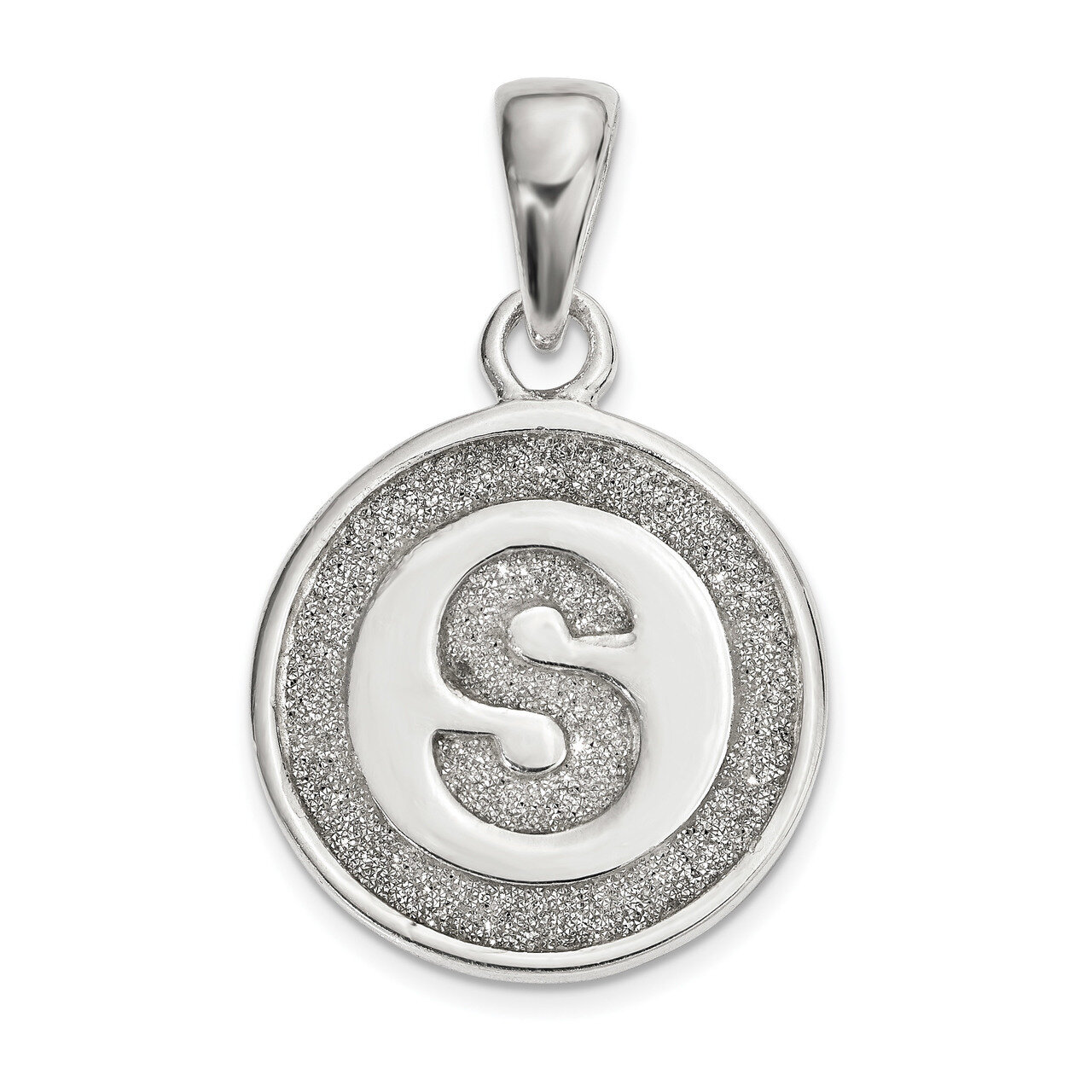 Letter S Circle Pendant Sterling Silver Glitter Enamel  QC9180S, MPN: QC9180S, 886774048581