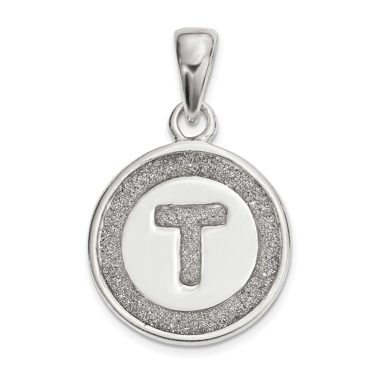 Letter T Circle Pendant Sterling Silver Glitter Enamel  QC9180T, MPN: QC9180T, 886774099941