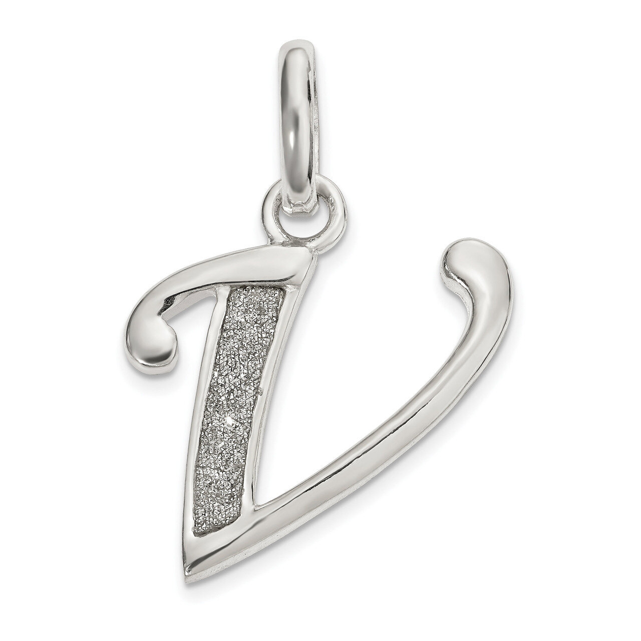 Glitter Enamel Letter V Pendant Sterling Silver Polished QC9181V, MPN: QC9181V, 886774105666