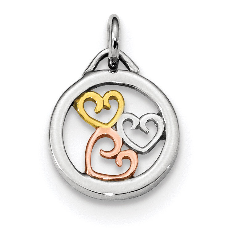 Rose &amp; Gold-tone Polished Hearts Pendant Sterling Silver Rhodium QC9188, MPN: QC9188, 883957168302