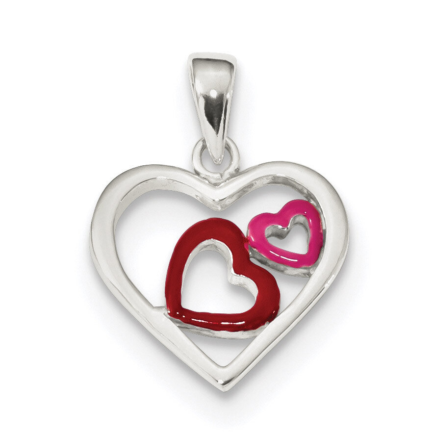 Enameled Hearts Pendant Sterling Silver Polished QC9192