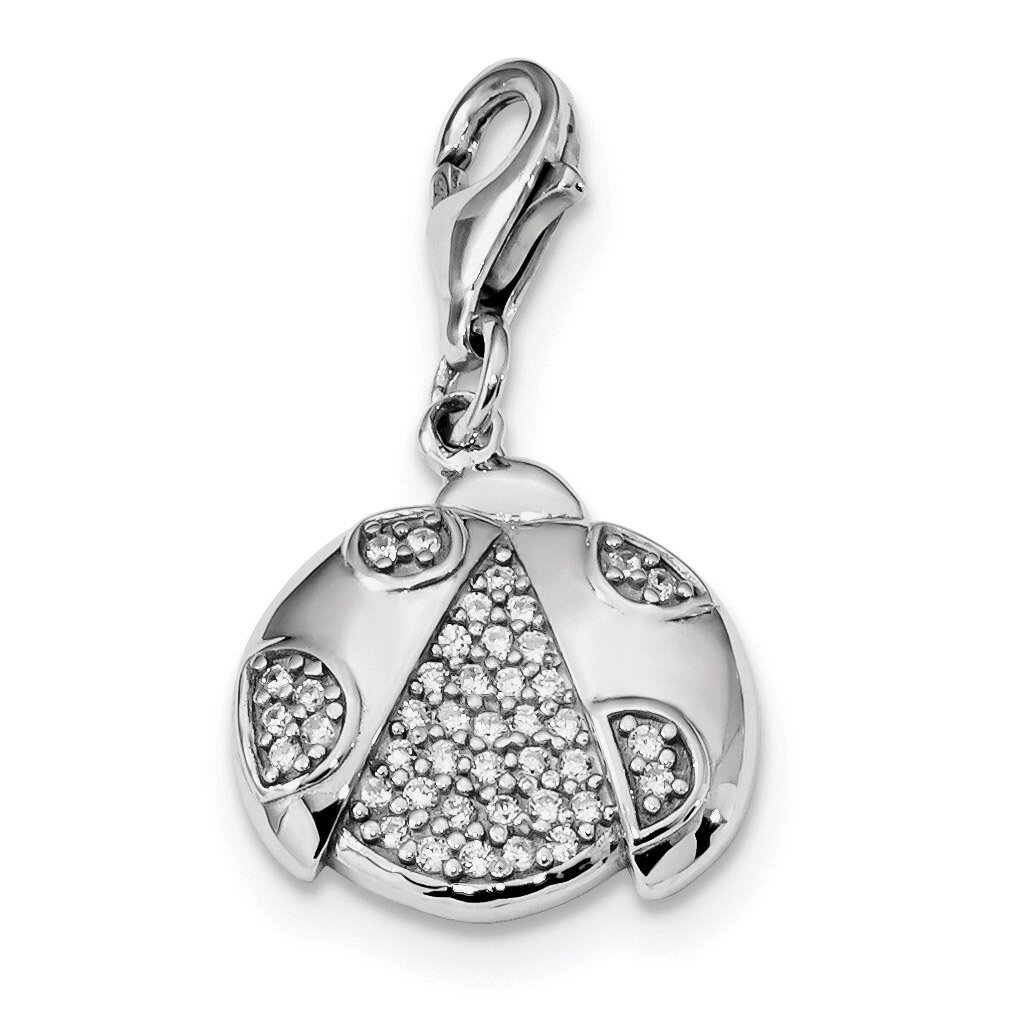 CZ Diamond Ladybug with Lobster Clasp Charm Sterling Silver Rhodium-plated QC9227, MPN: QC9227, 883…