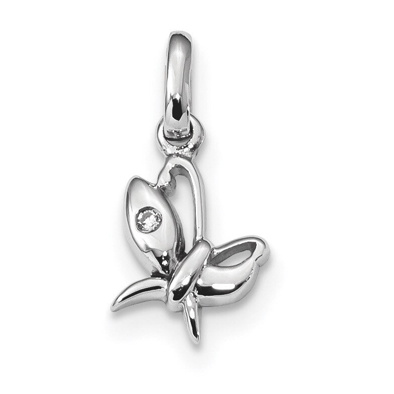 CZ Diamond Butterfly Pendant Sterling Silver Rhodium-plated QC9229