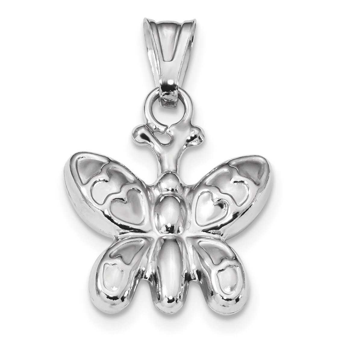 Puffed Butterfly Charm Sterling Silver Rhodium Plated Polished QC9232